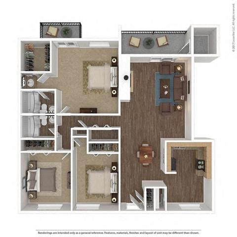 3 Bed, 2 Bath, 1505 sq. ft. C1